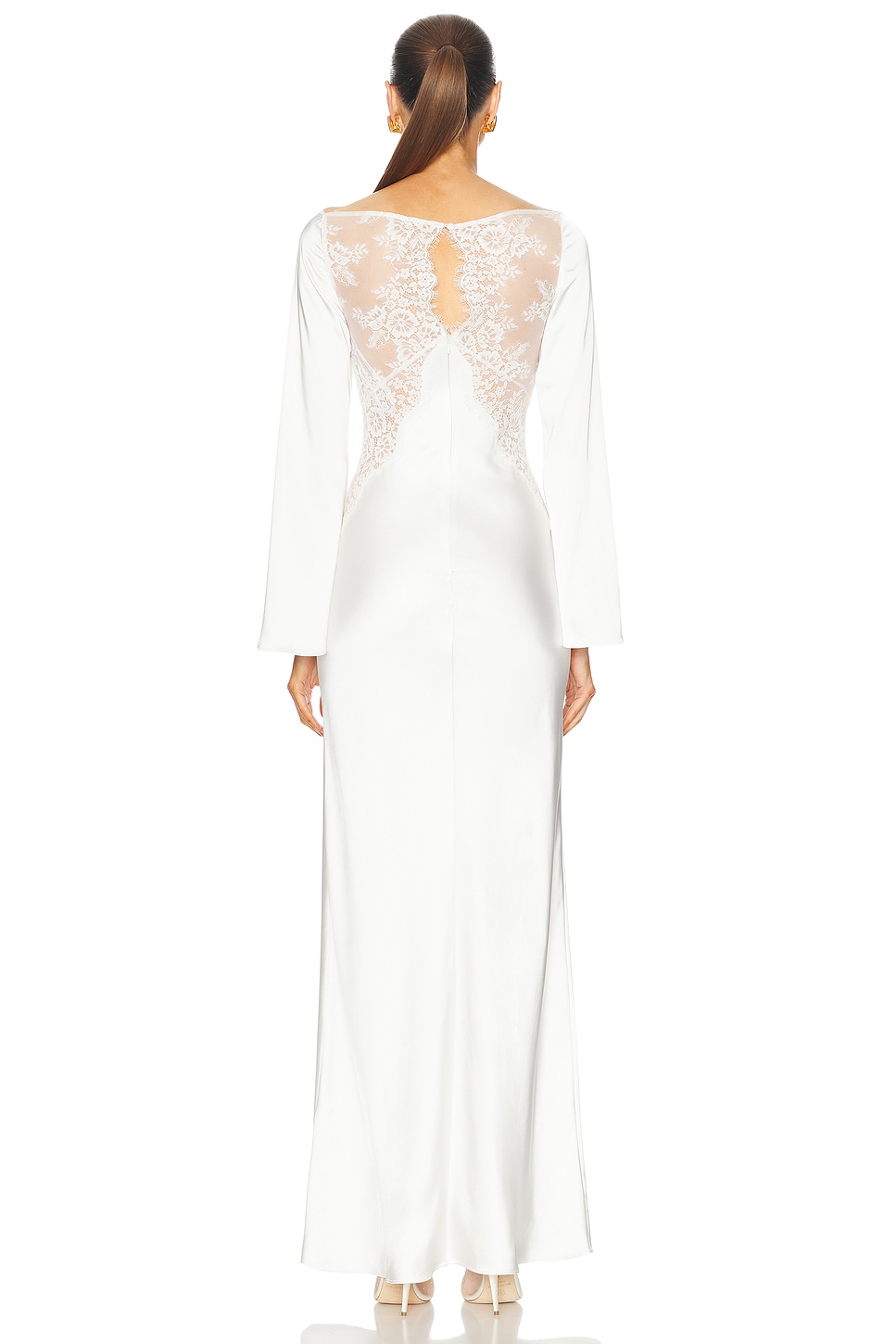 x Christopher Kane Lace Satin Long Sleeve Maxi Dress