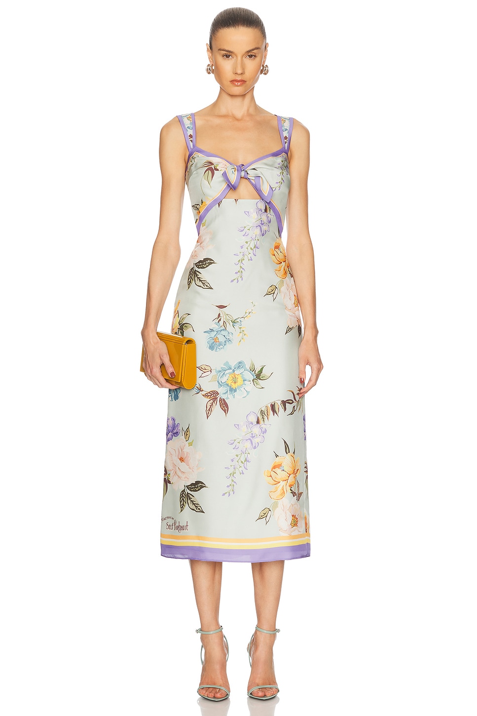 Image 1 of self-portrait Floral Silk Twill Midi Dress in Blue