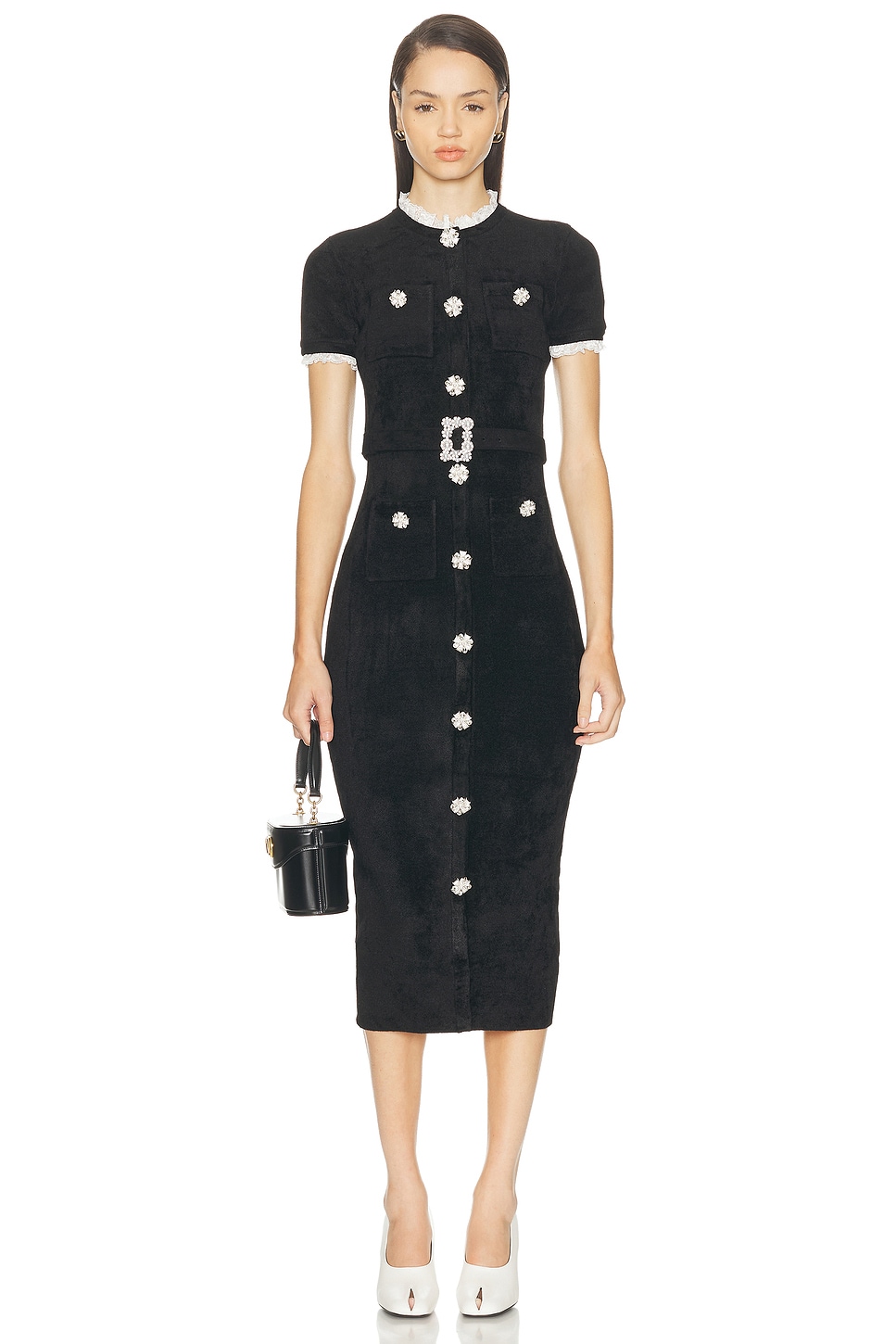 Chenille Knit Midi Dress in Black