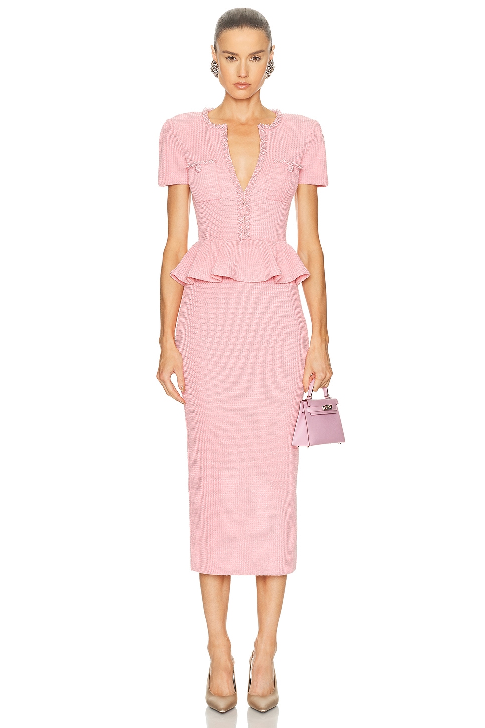 Image 1 of self-portrait Peplum Midi Dress in Pink
