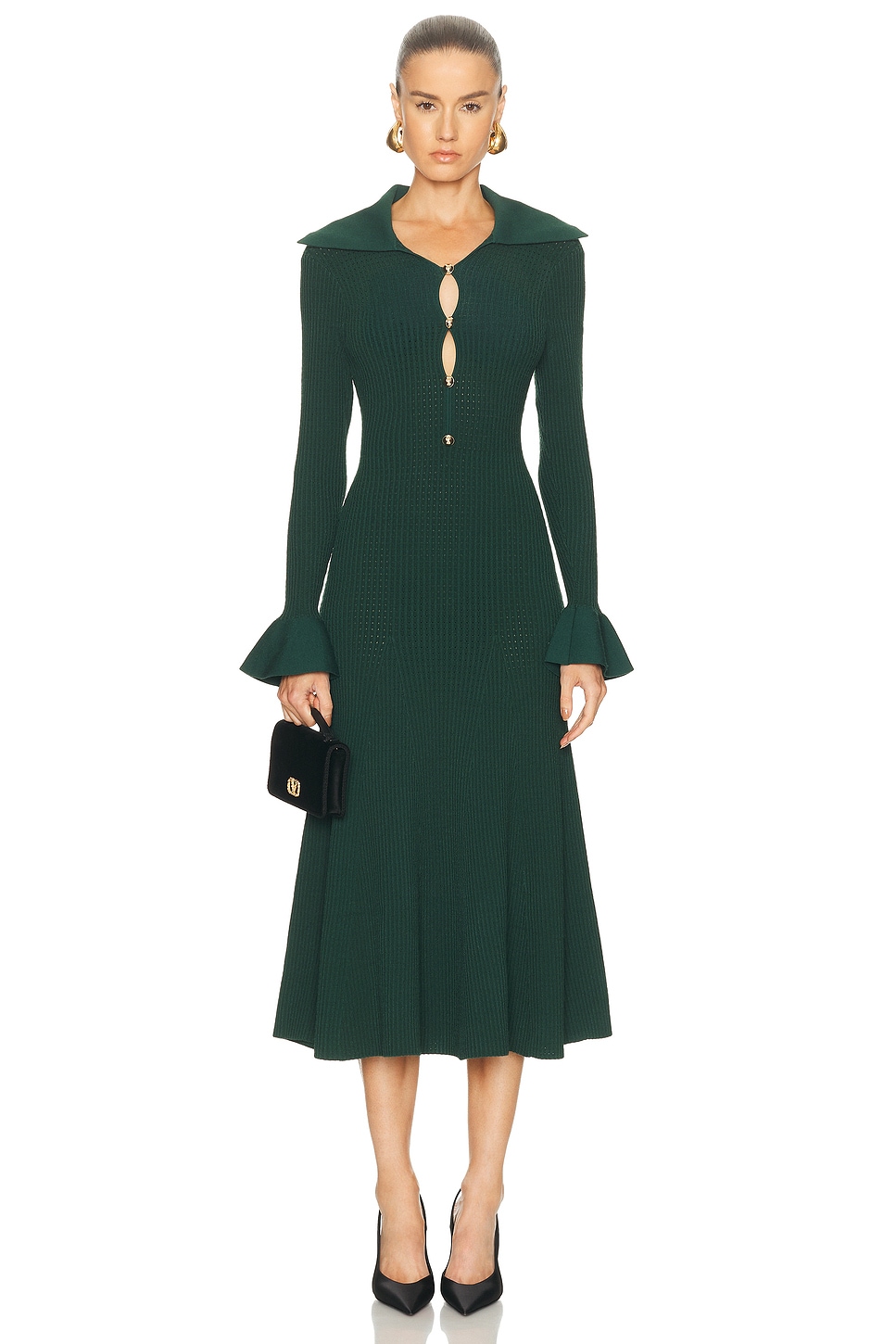 Image 1 of self-portrait Keyhole Midi Dress in Green