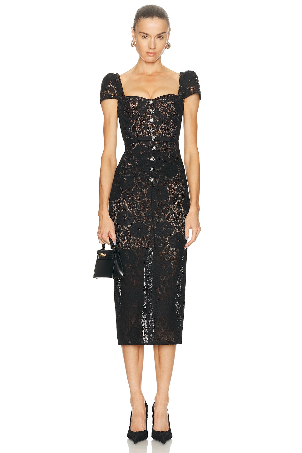 Image 1 of self-portrait Sweetheart Midi Dress in Black