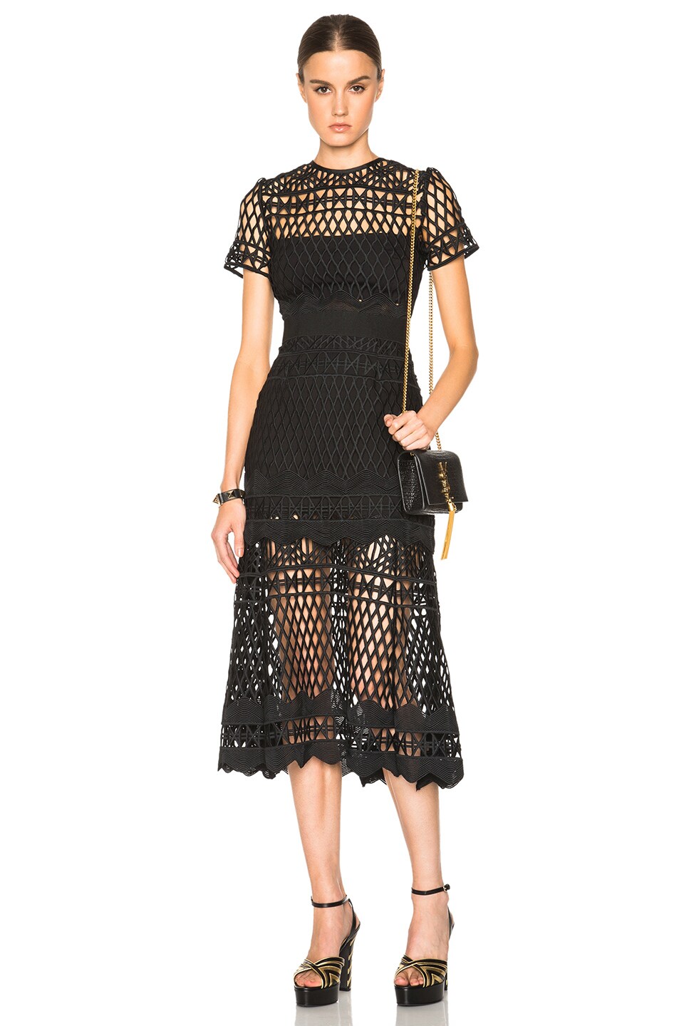 Image 1 of self-portrait Cutwork Lace Layered Dress in Black