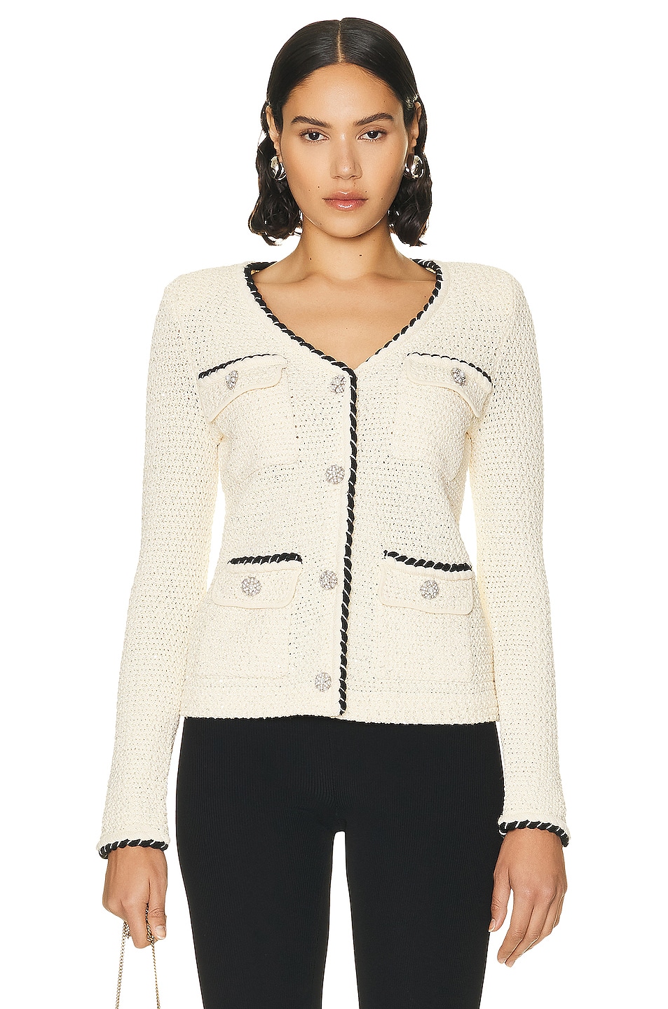 Image 1 of self-portrait Sequin Knitted Cardigan in Cream