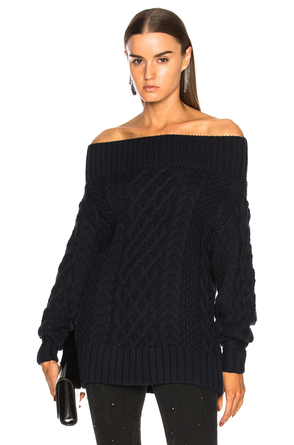 Image 1 of self-portrait Oversized Cable Knit Sweater in Navy