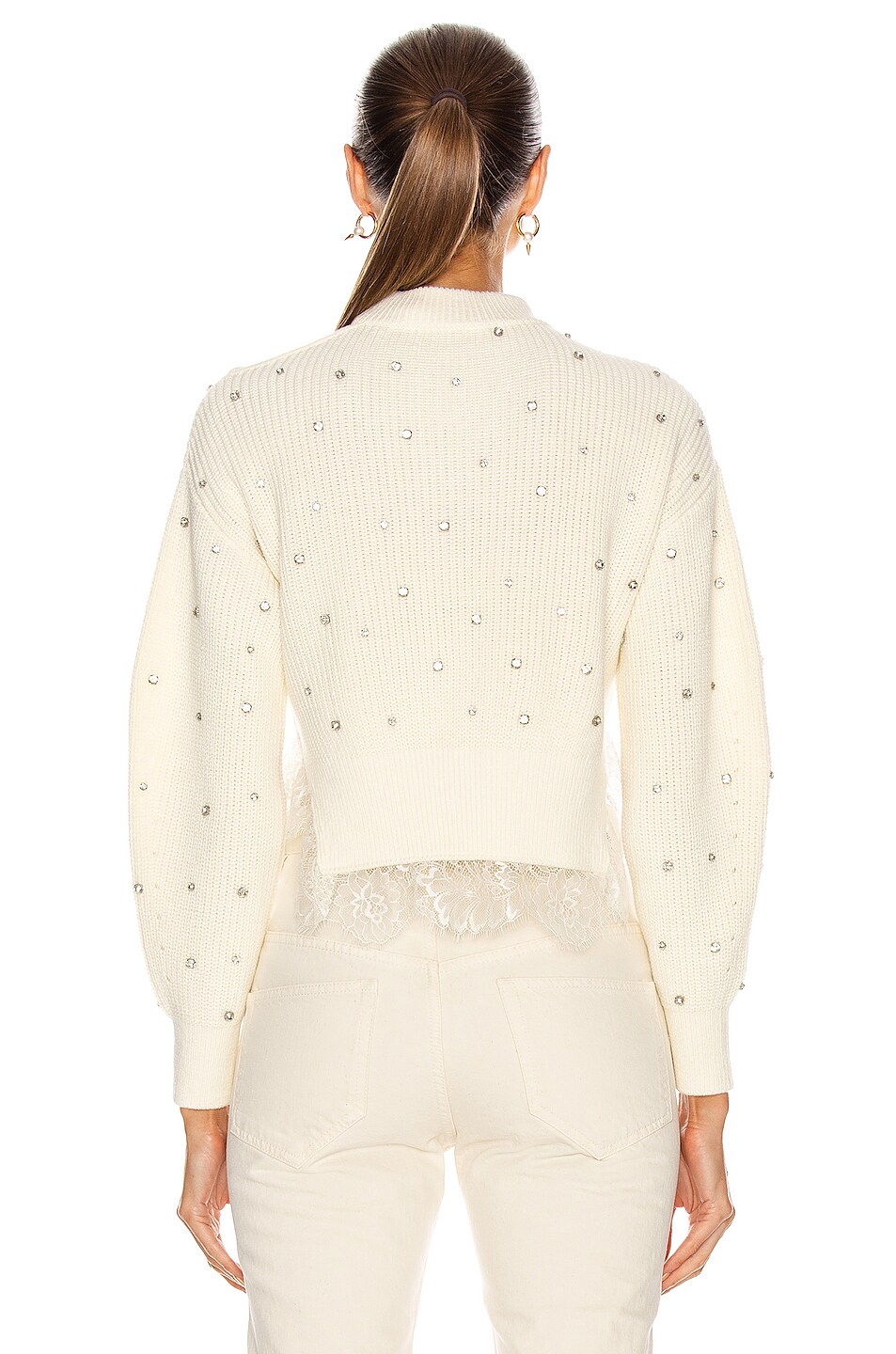 self-portrait Crystal Embellished Knit Jumper in Ivory | FWRD