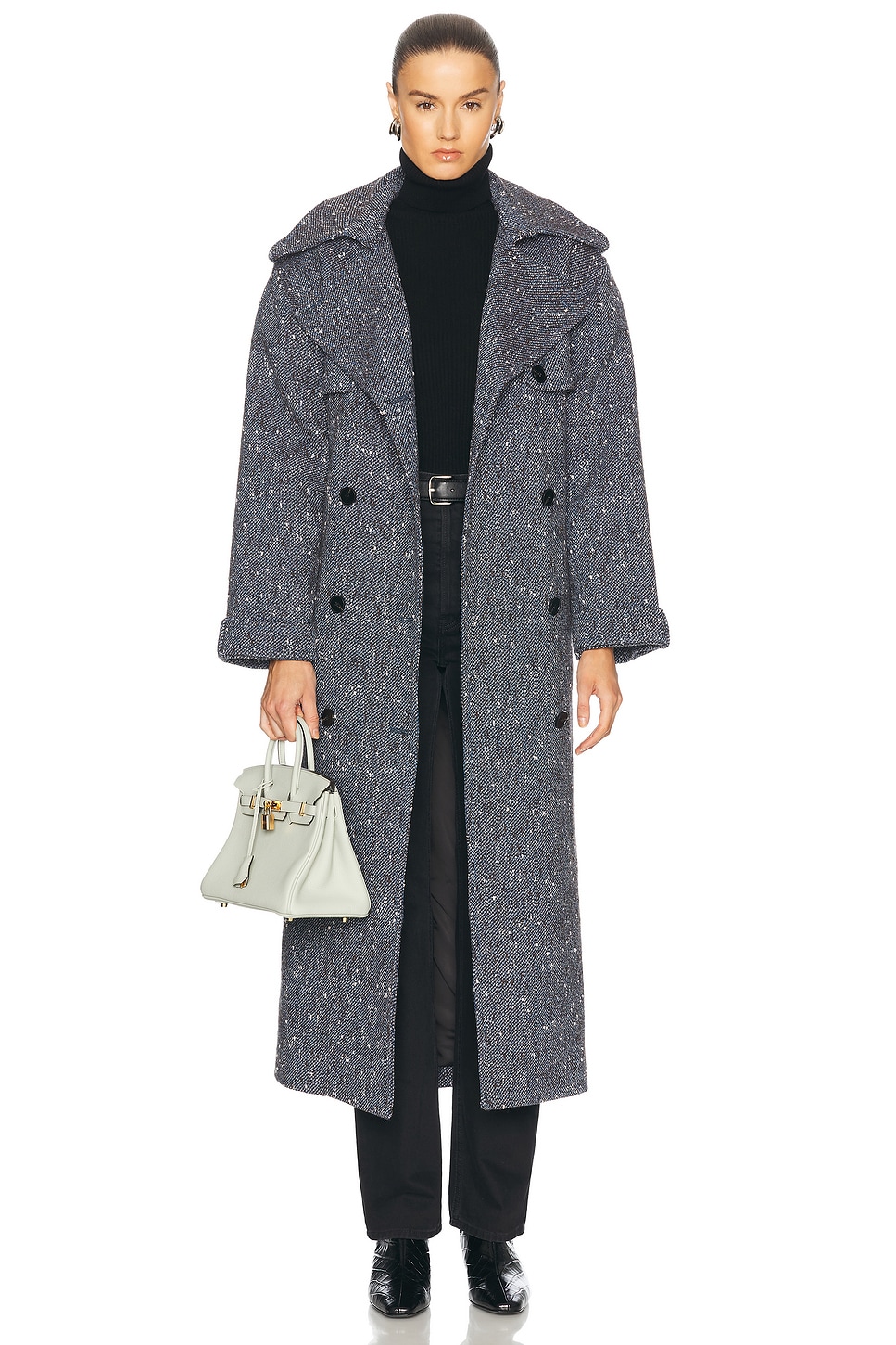 Image 1 of self-portrait Boucle Trench Coat in Blue