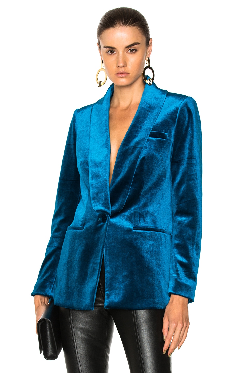 Image 1 of self-portrait Velvet Jacket in Peacock Blue