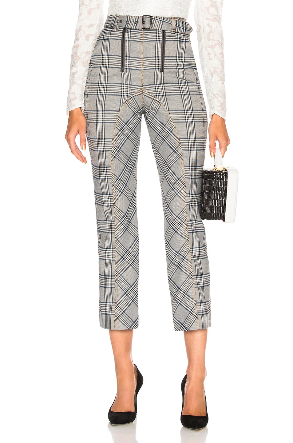 Image 1 of self-portrait Check Zip Front Trouser Pant in Grey