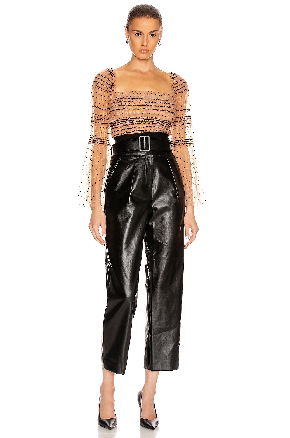 self-portrait Faux Leather High Waist Trouser Pant in Black | FWRD