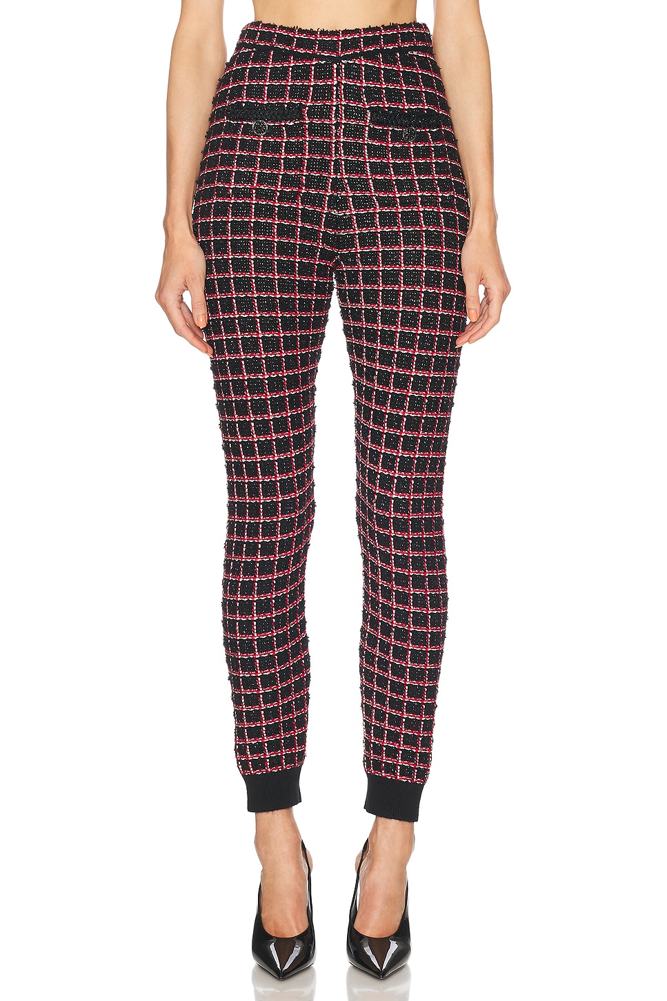 Image 1 of self-portrait Check Knit Legging in Black