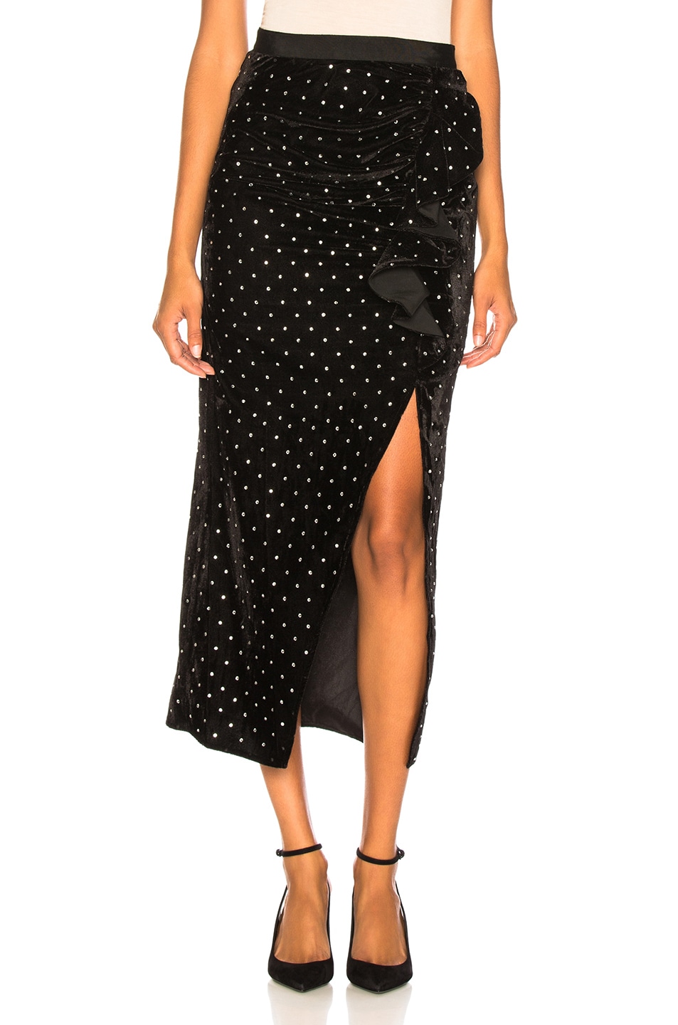 Image 1 of self-portrait Velvet Diamante Ruffle Skirt in Black