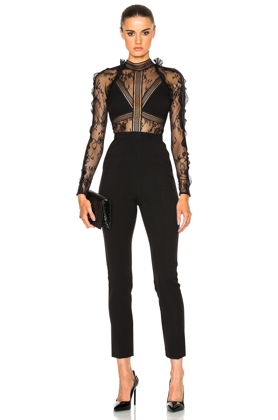 Image 1 of self-portrait Hall Jumpsuit in Black