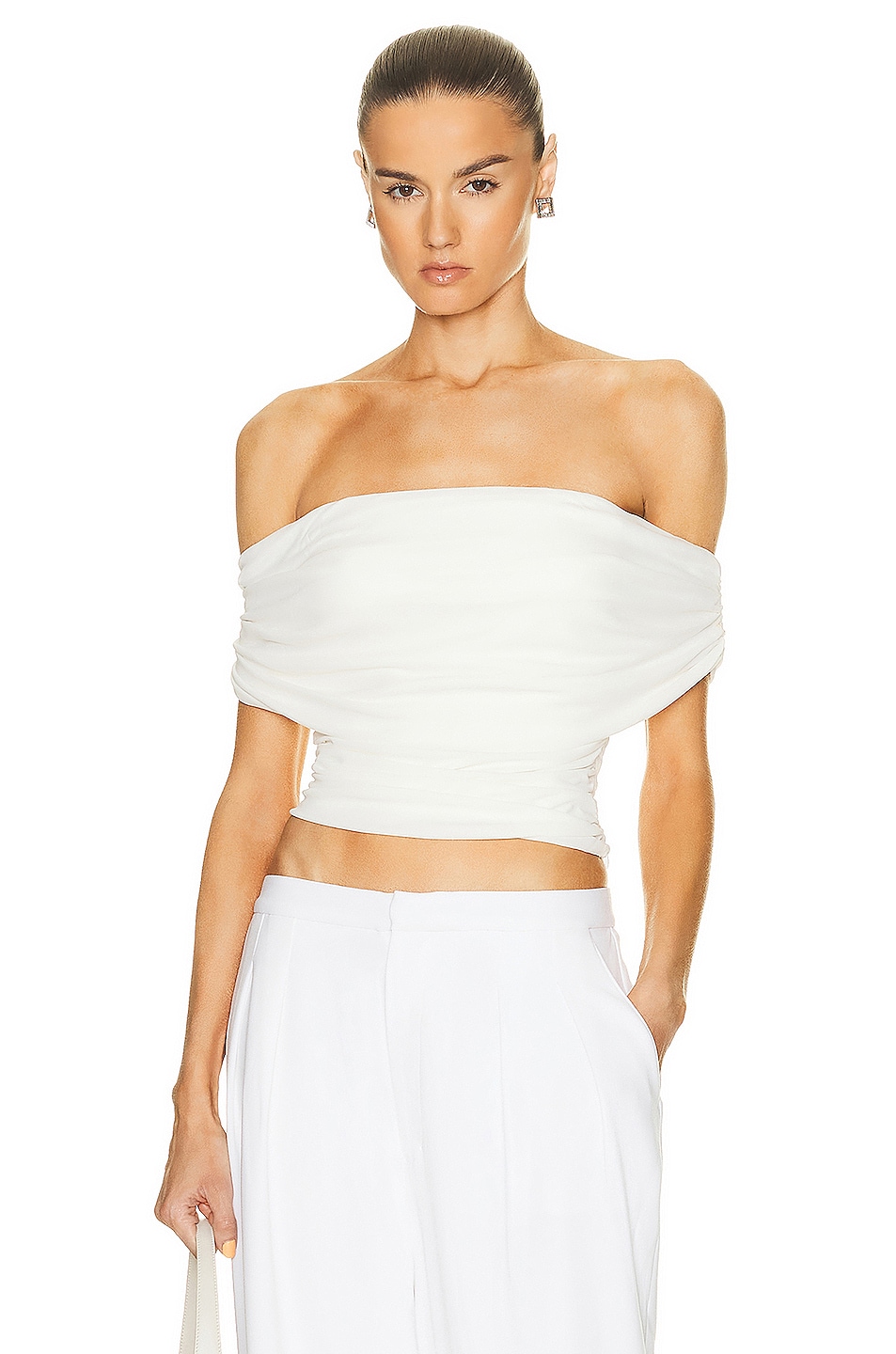 Image 1 of self-portrait White Jersey Off Shoulder Top in White
