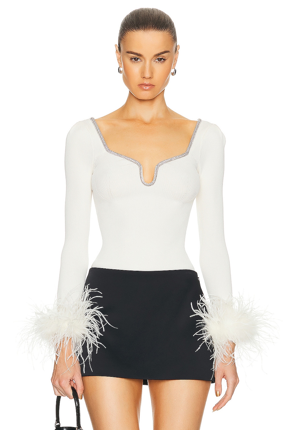 Image 1 of self-portrait Knit Feather Top in Off White