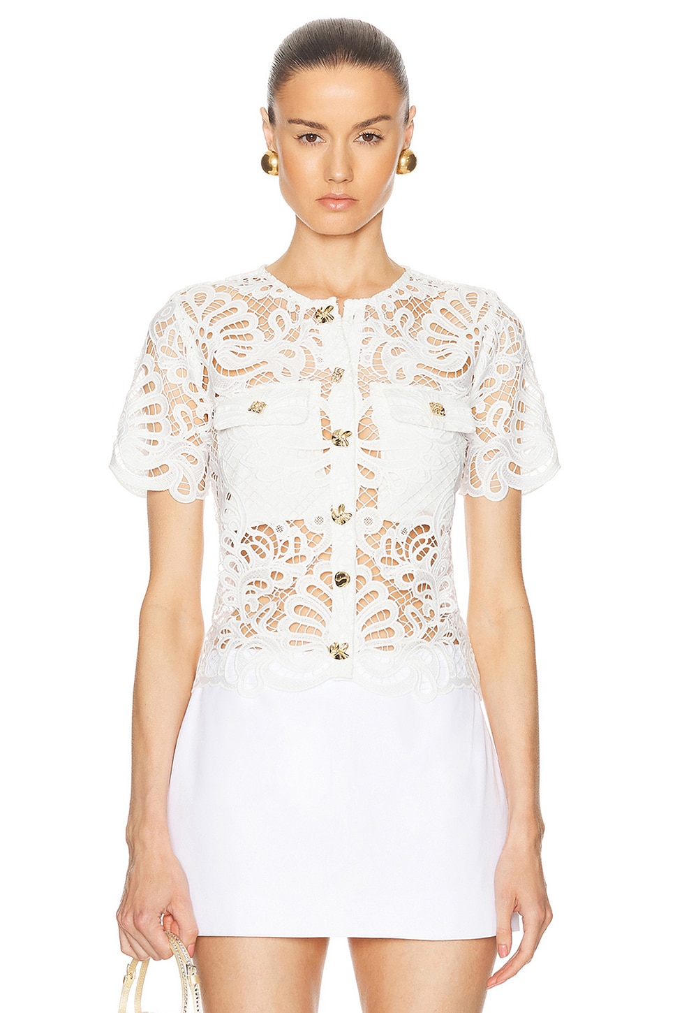 Image 1 of self-portrait Guipure Lace Top in White