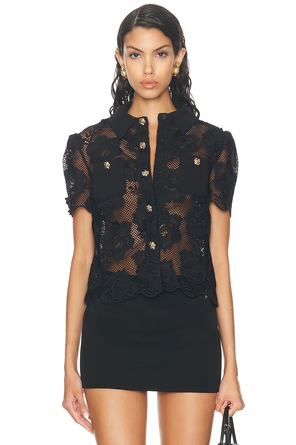 Image 1 of self-portrait Lace Top in Black