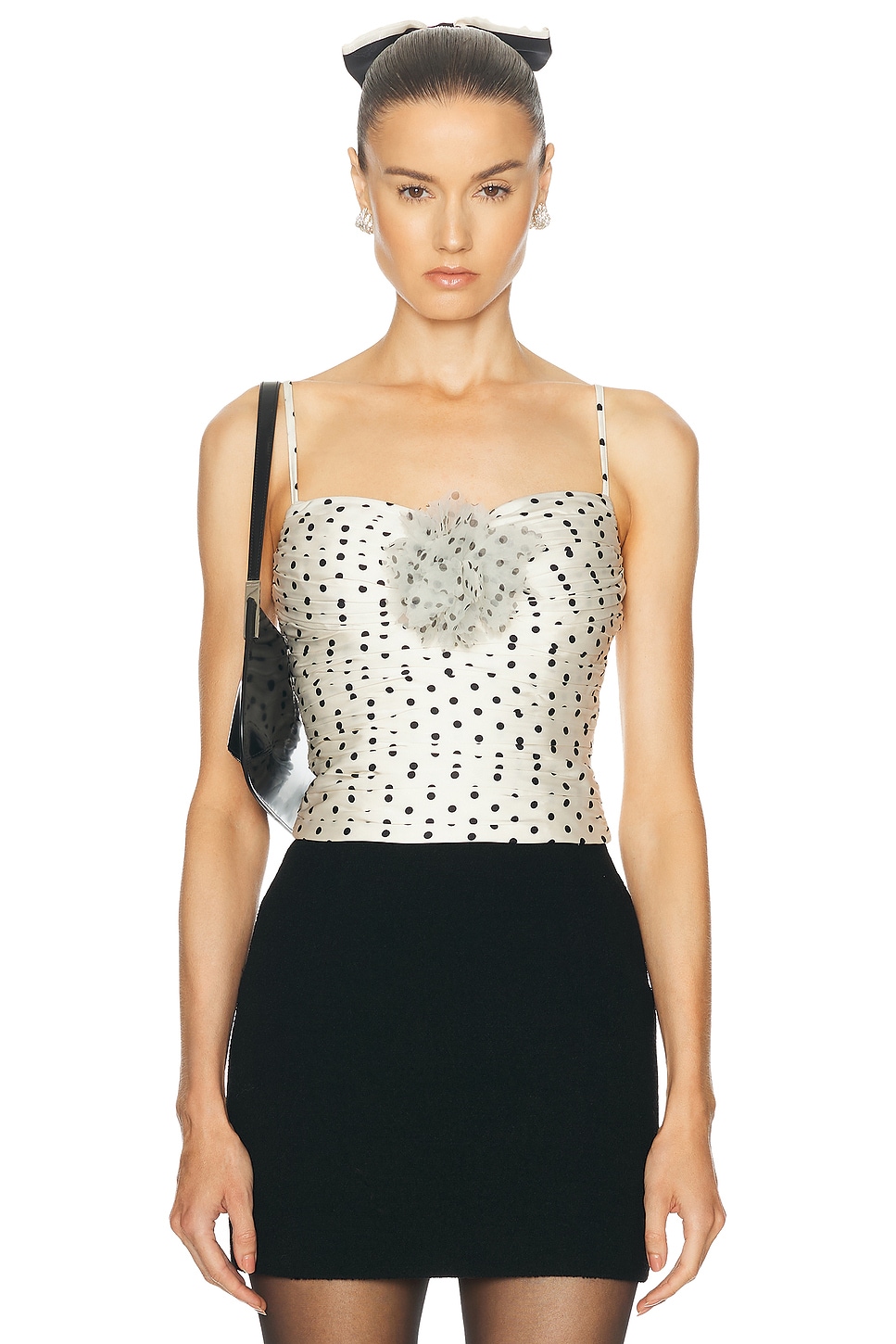 Image 1 of self-portrait Polka Dot Satin Top in Cream