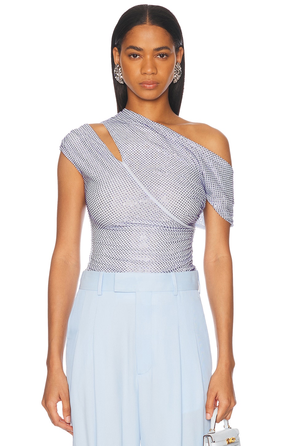 Image 1 of self-portrait Rhinestone Top in Blue
