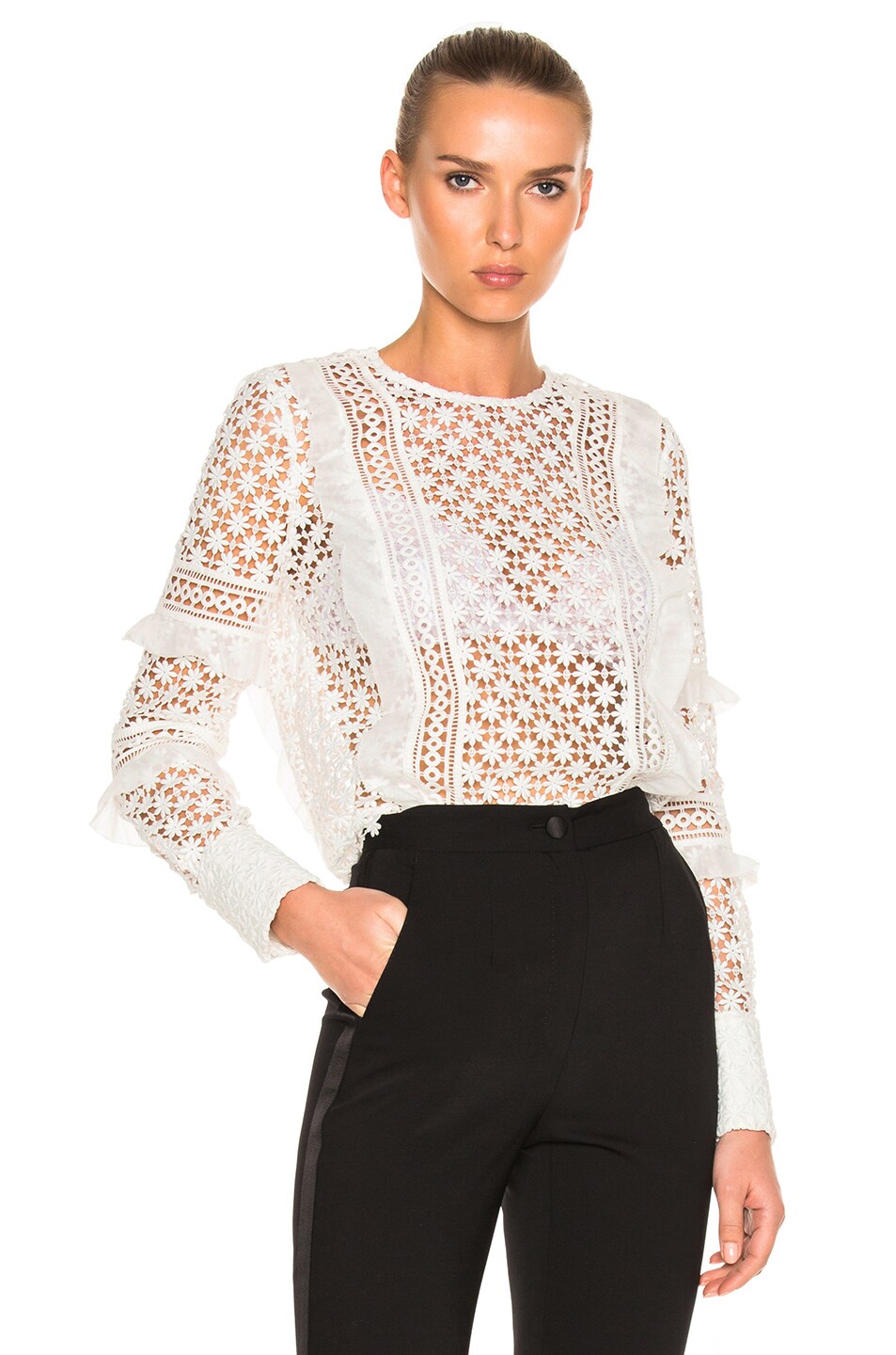 Image 1 of self-portrait Daisy Frill Detail Top in White