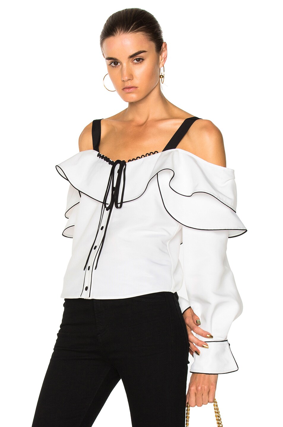 Image 1 of self-portrait Cotton Off Shoulder Frill Top in White
