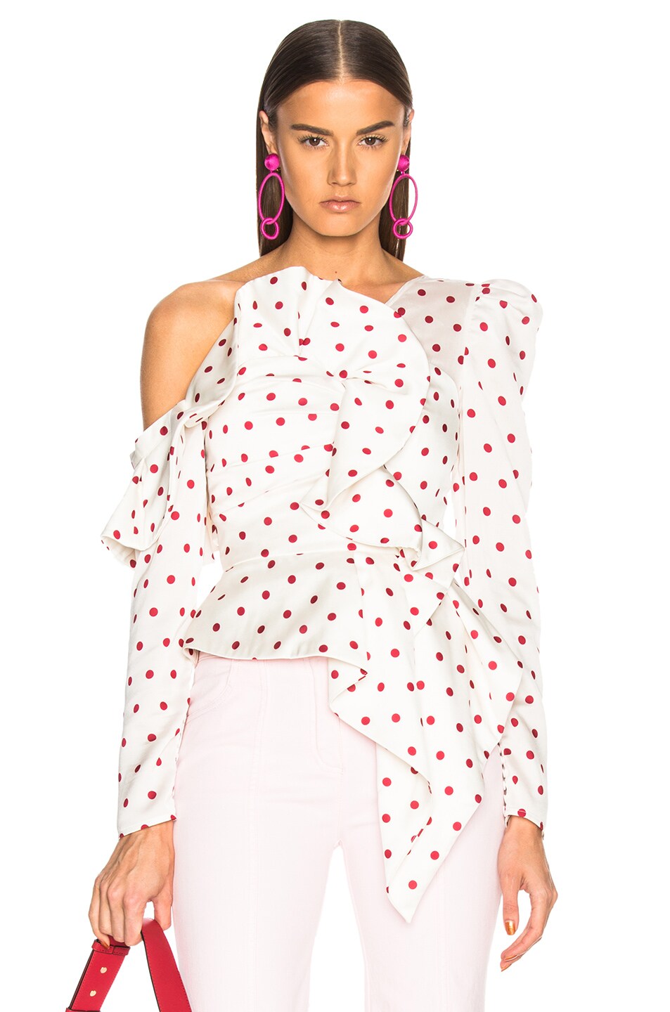 Image 1 of self-portrait Polka Dot Frill Top in White