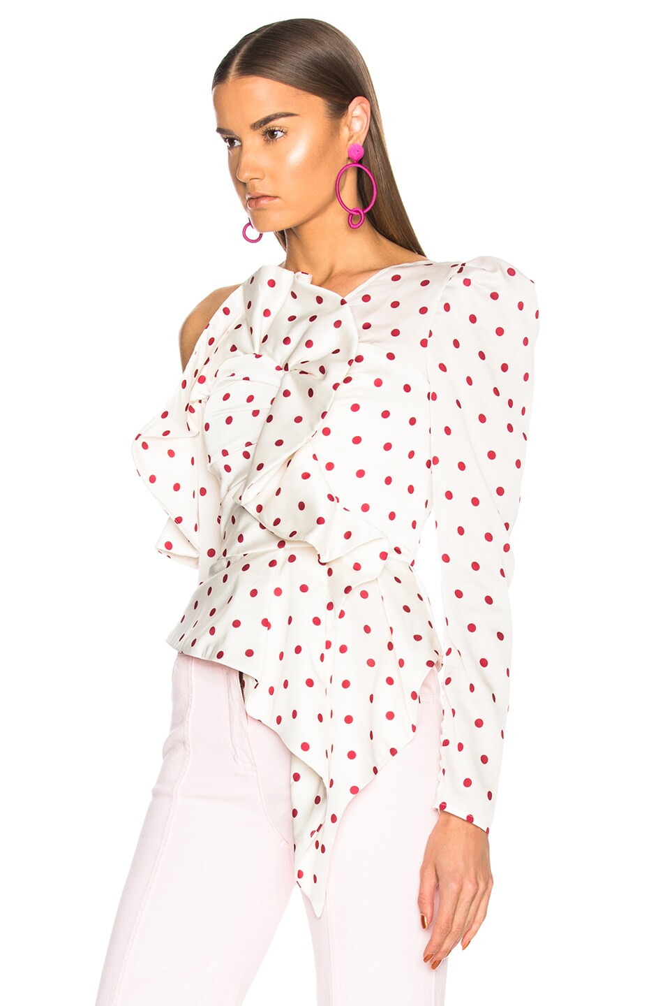 self portrait shirred polka dot top