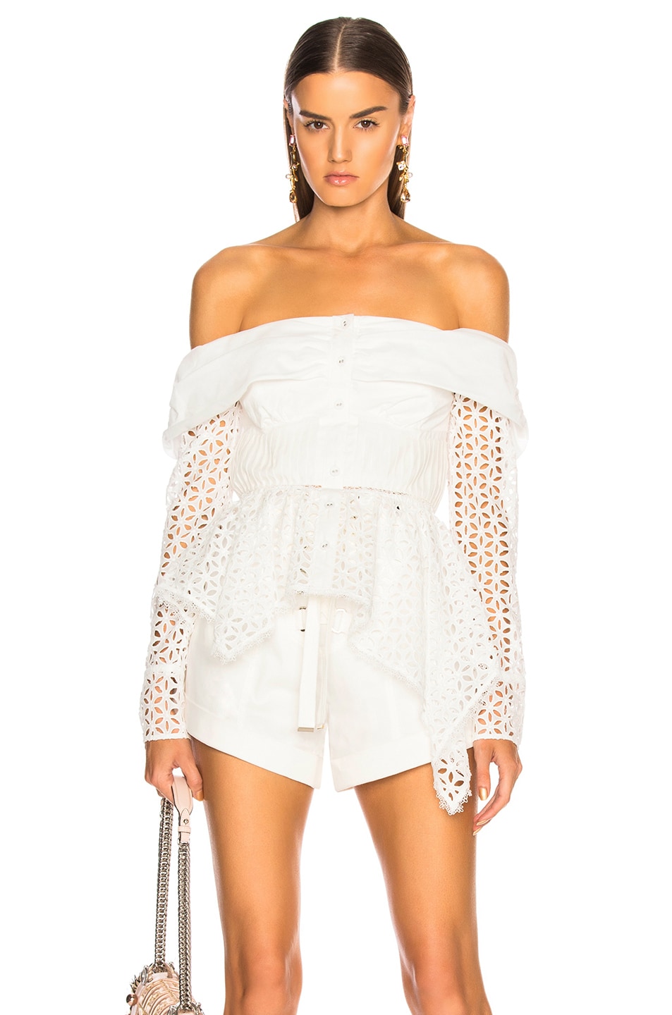 Image 1 of self-portrait Asymmetric Broderie Top in White