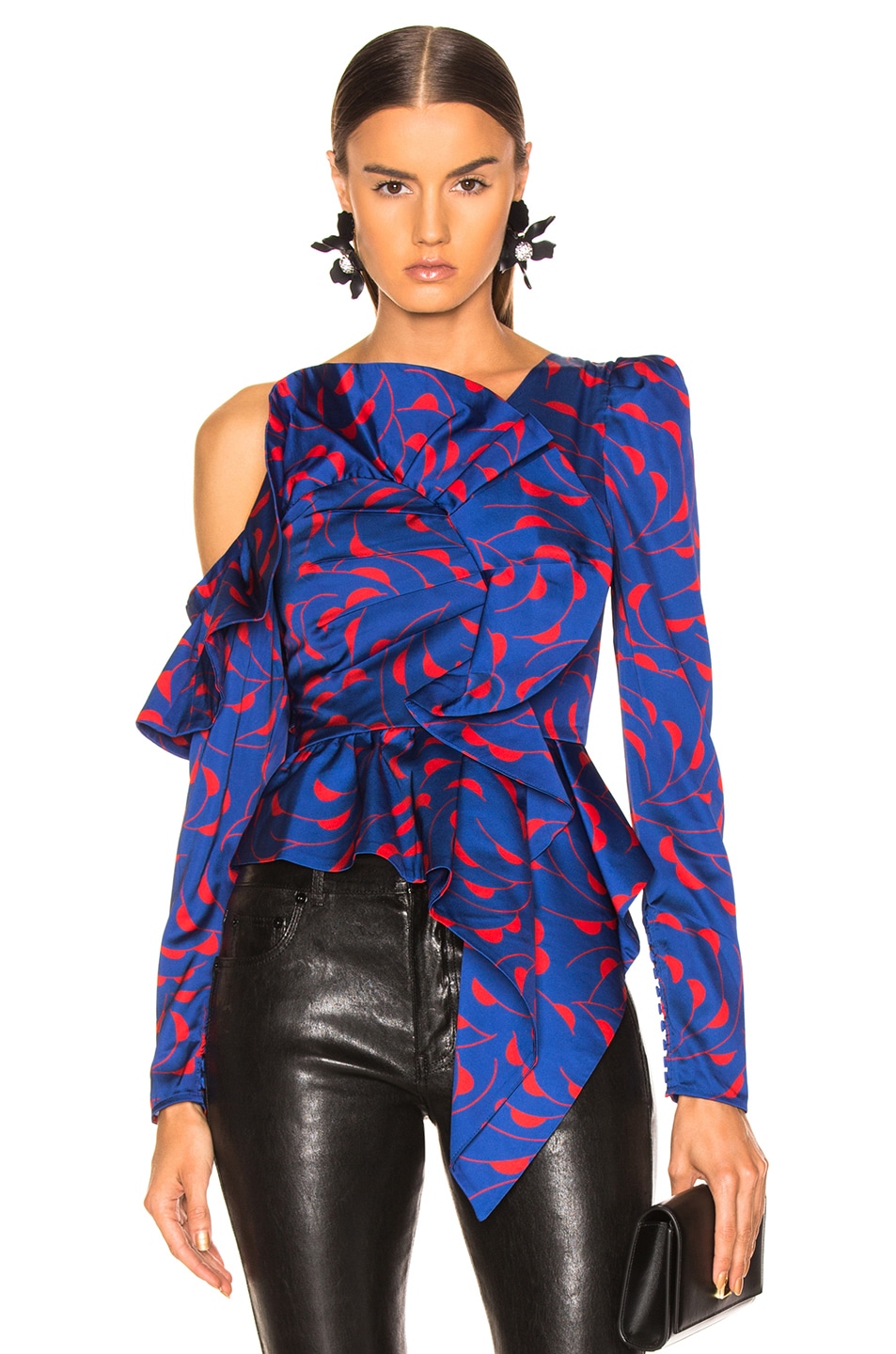 Image 1 of self-portrait Printed Frill Top in Navy & Red