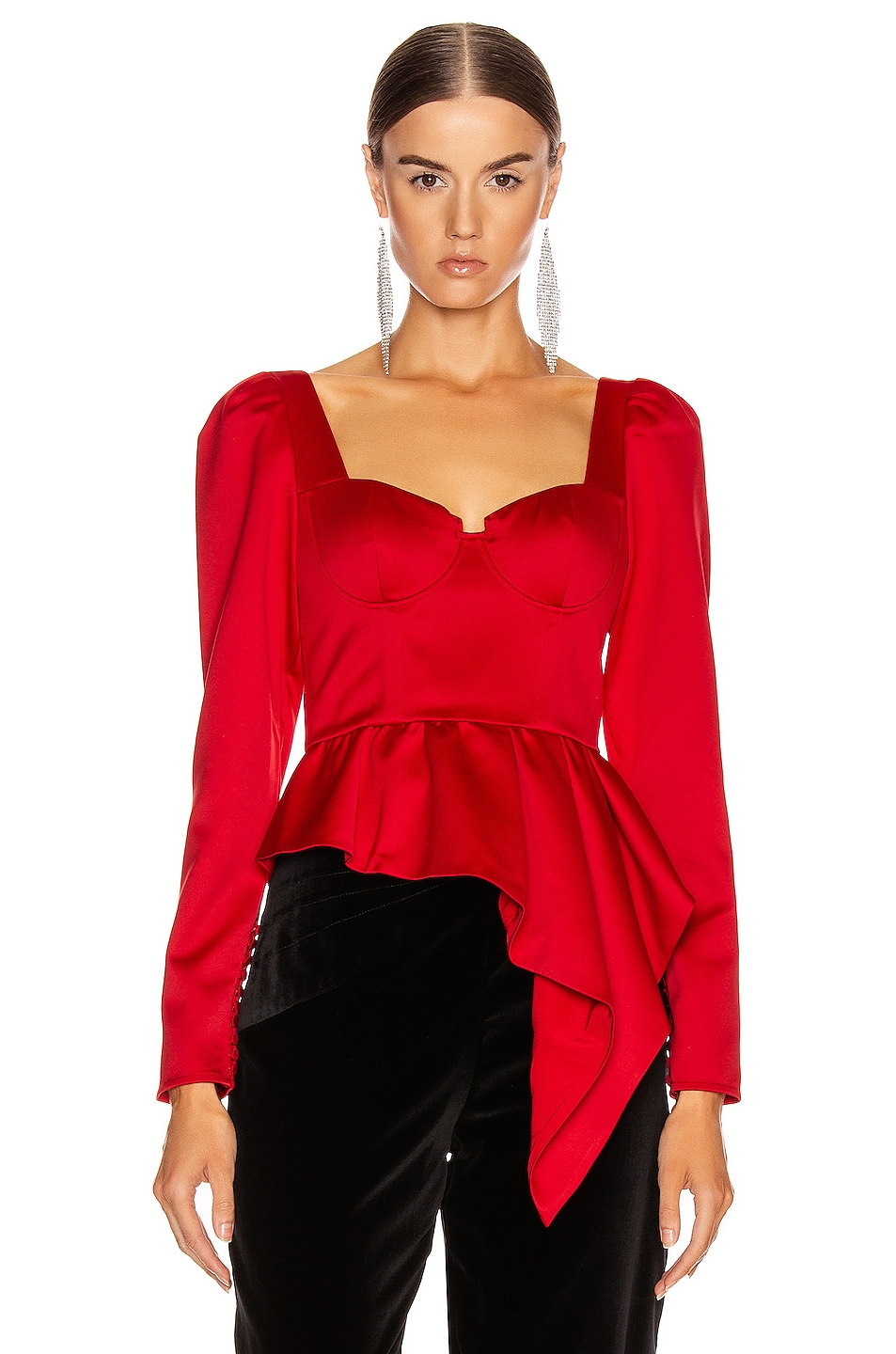 Image 1 of self-portrait Asymmetric Duchess Top in Red