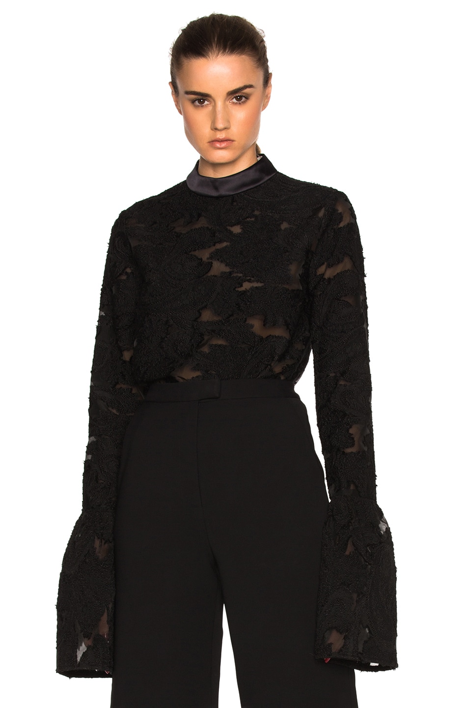 Image 1 of self-portrait Fil Coup Blossom Top in Black