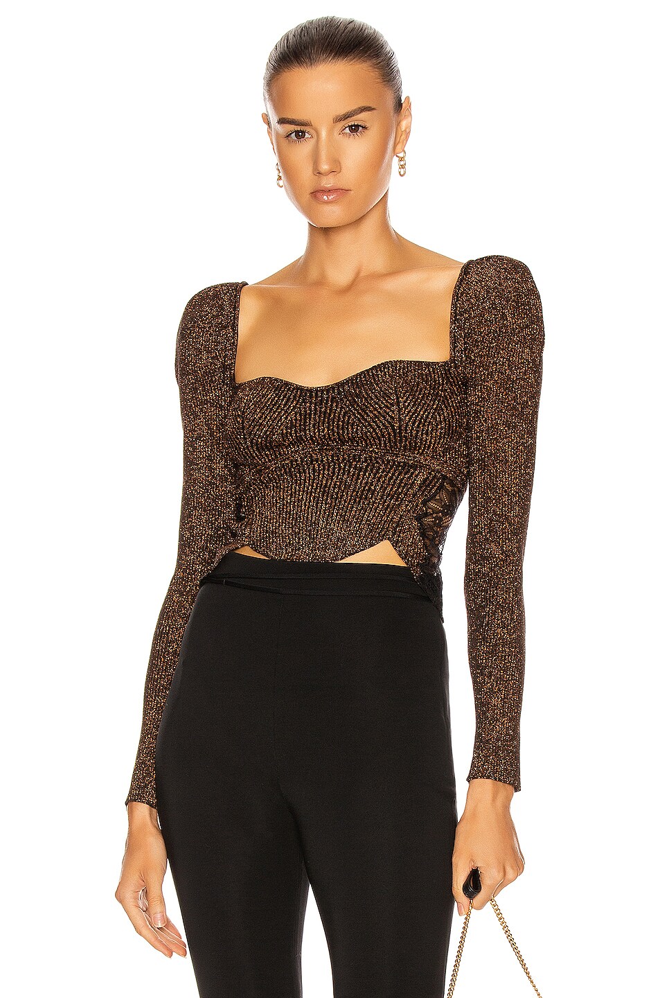 Image 1 of self-portrait Rust Knit Lace Top in Rust Brown