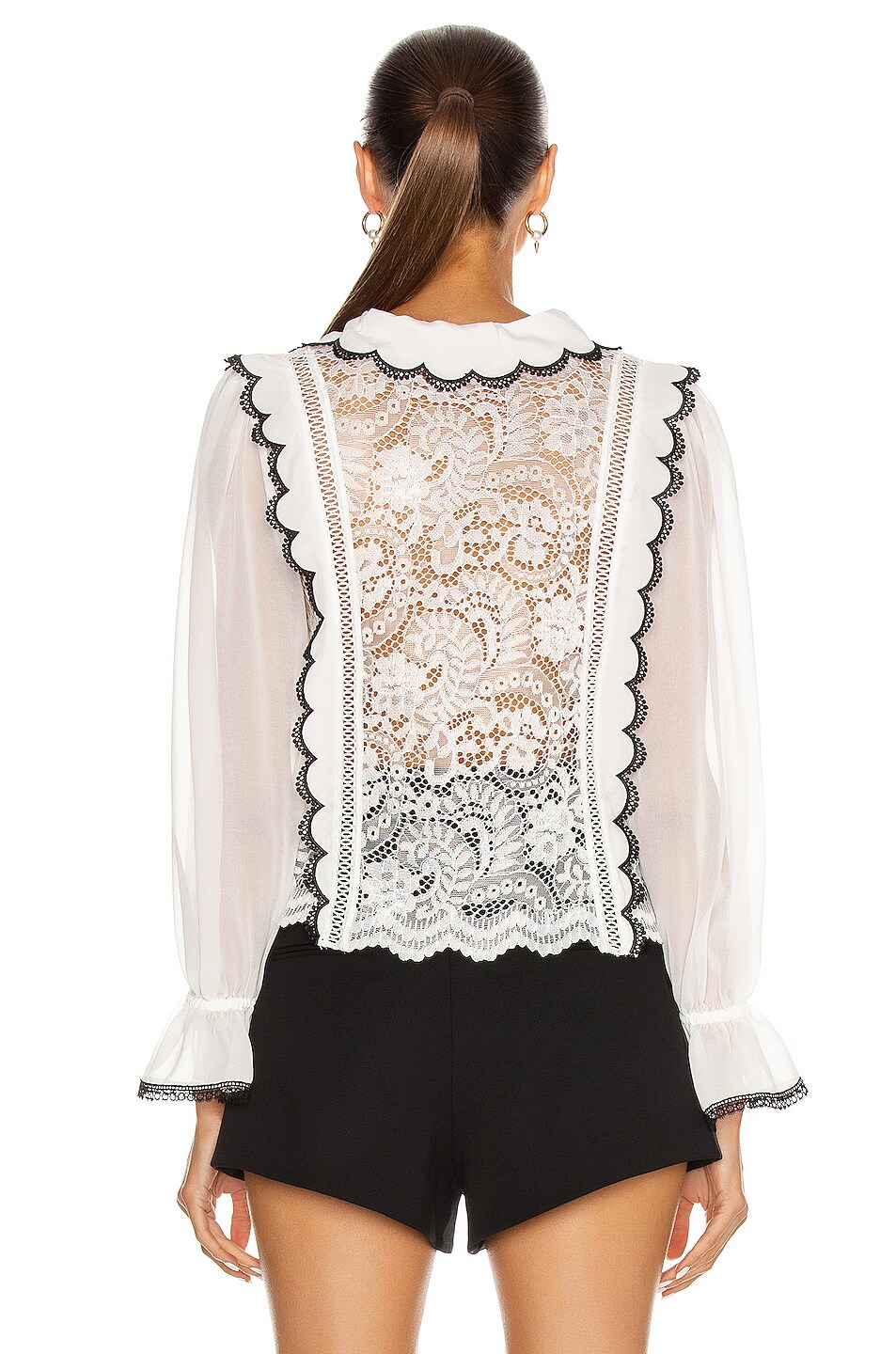 self-portrait Cord Lace Collar Bow Shirt in White | FWRD