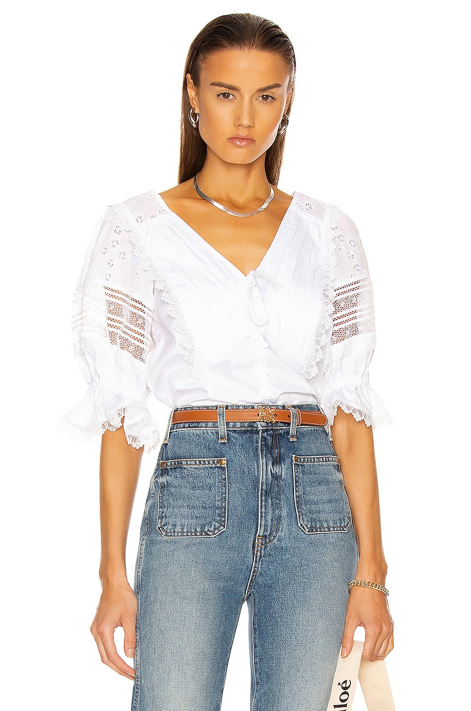 Image 1 of self-portrait Broderie Anglaise Top in White
