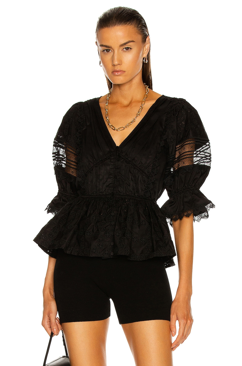 Image 1 of self-portrait Broderie Anglaise Top in Black