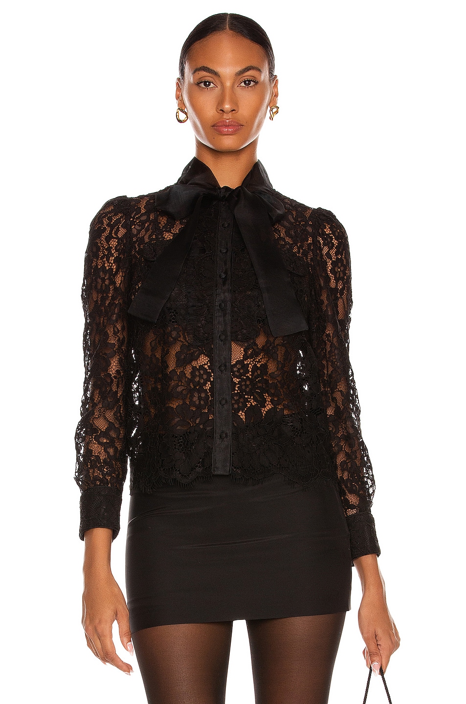Image 1 of self-portrait Cord Lace Bow Detail Top in Black
