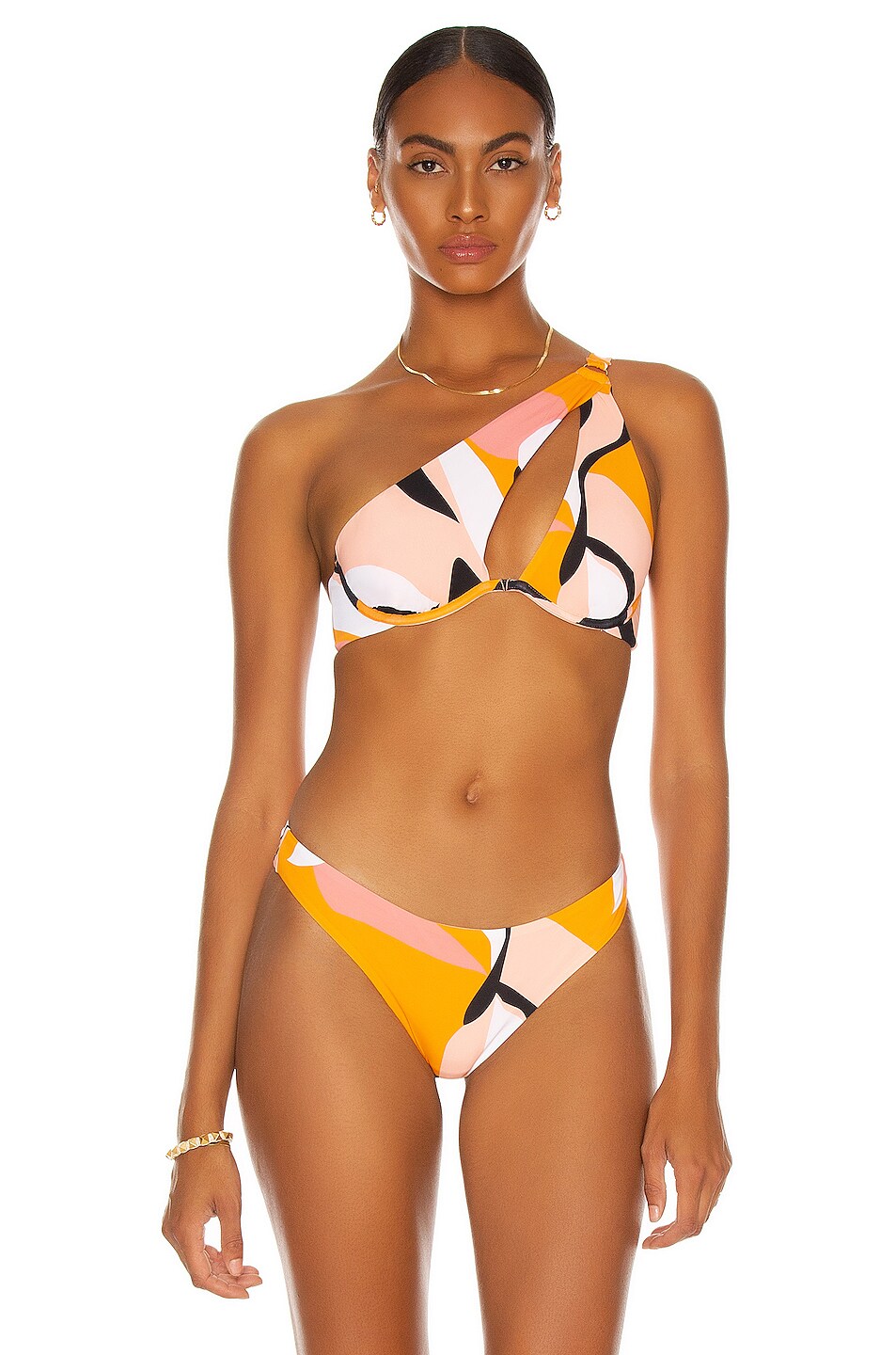 Image 1 of self-portrait Multi Print One Shoulder Bikini Top in Multi