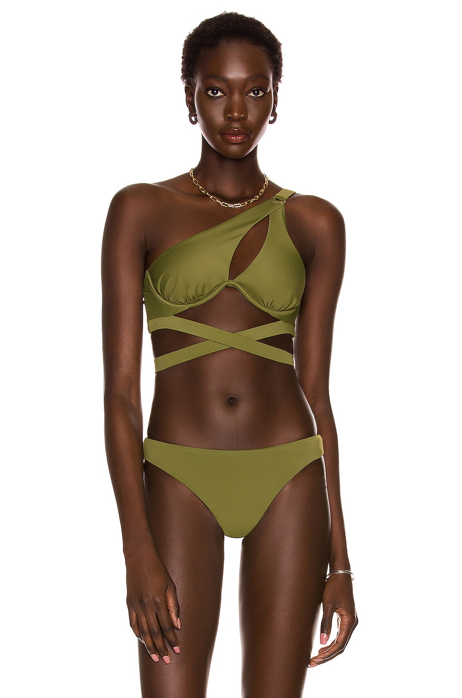 Image 1 of self-portrait Tie Detail Bikini Top in Green