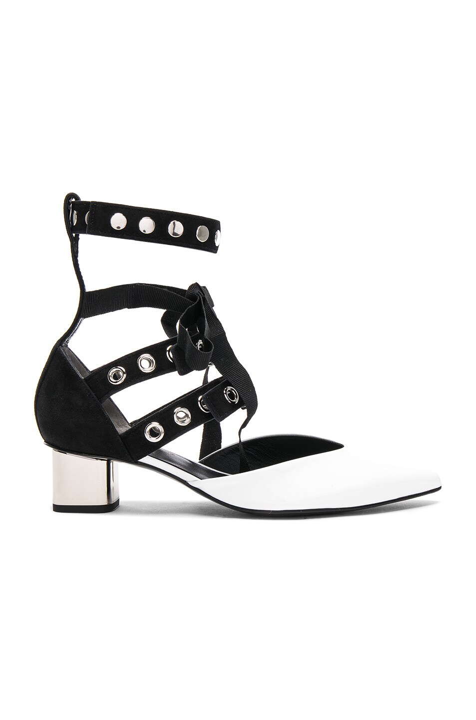 Image 1 of self-portrait x Robert Clergerie Patent Leather Susao Heels in Black & White Patent