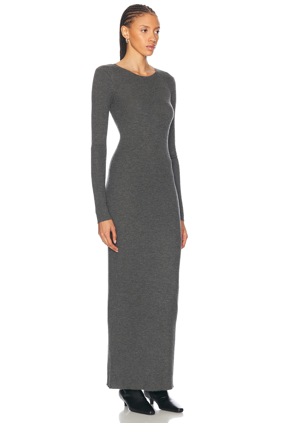 Shop Sprwmn Long Sleeve Crewneck Cashmere Maxi Dress In Grey