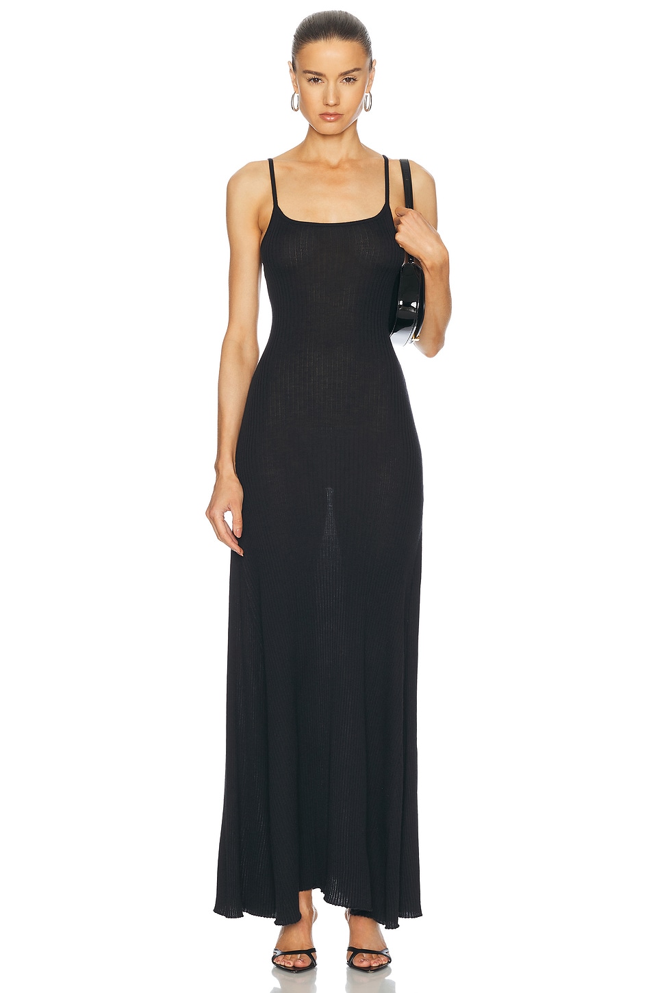 Cashmere Rib Maxi Dress in Black