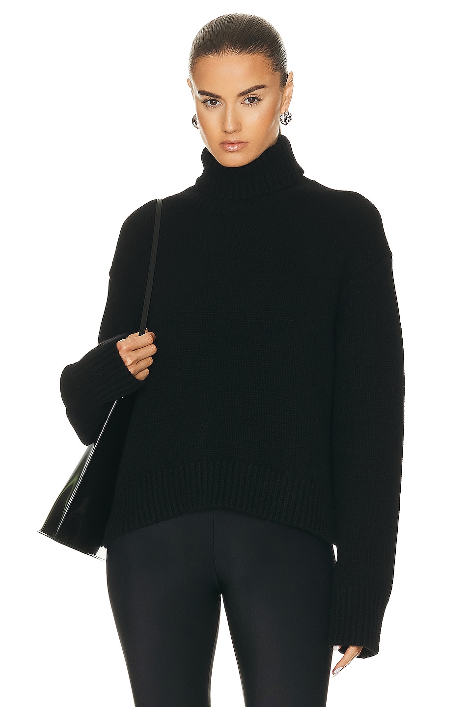 Image 1 of SPRWMN Heavy Cashmere Turtleneck Sweater in Black