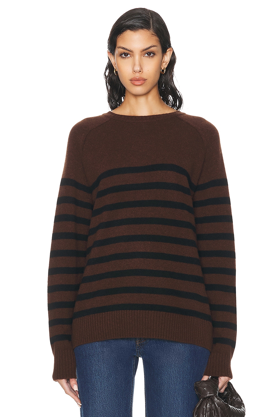 Classic Striped Cashmere Crewneck Top in Brown