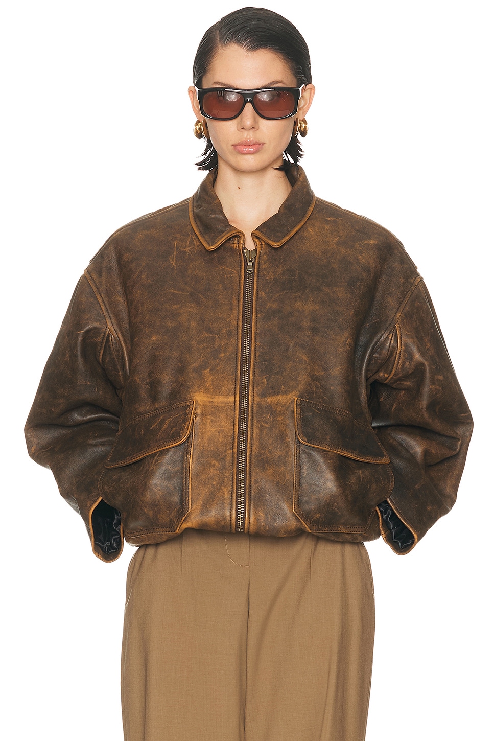 Image 1 of SPRWMN Aviator Jacket in Dark Brown