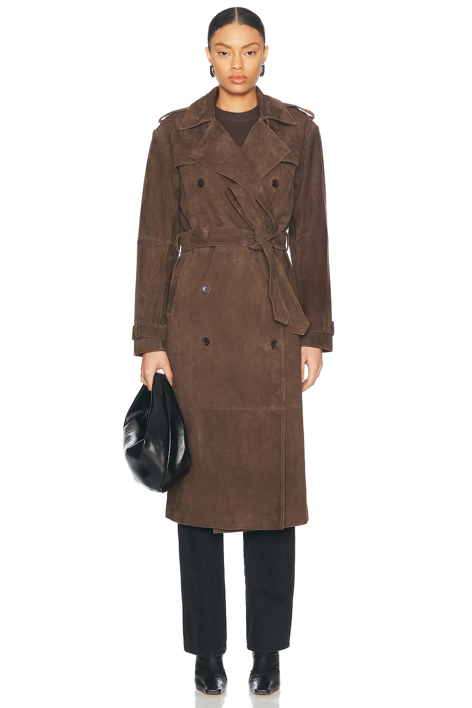 Suede Trench Coat in Brown