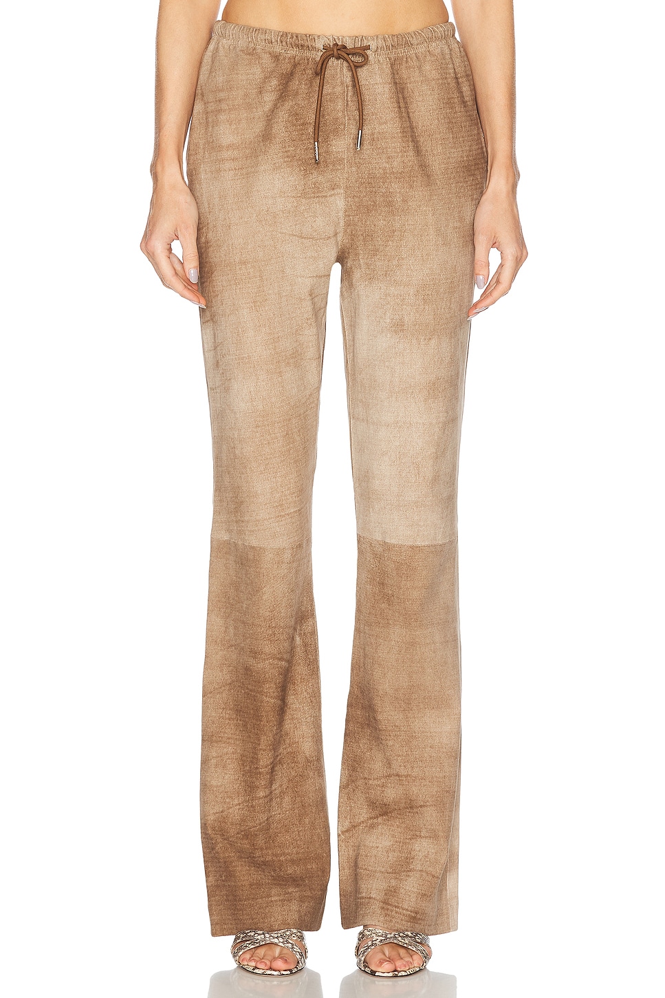 Sprwmn Drawstring Straight Pant In Brown