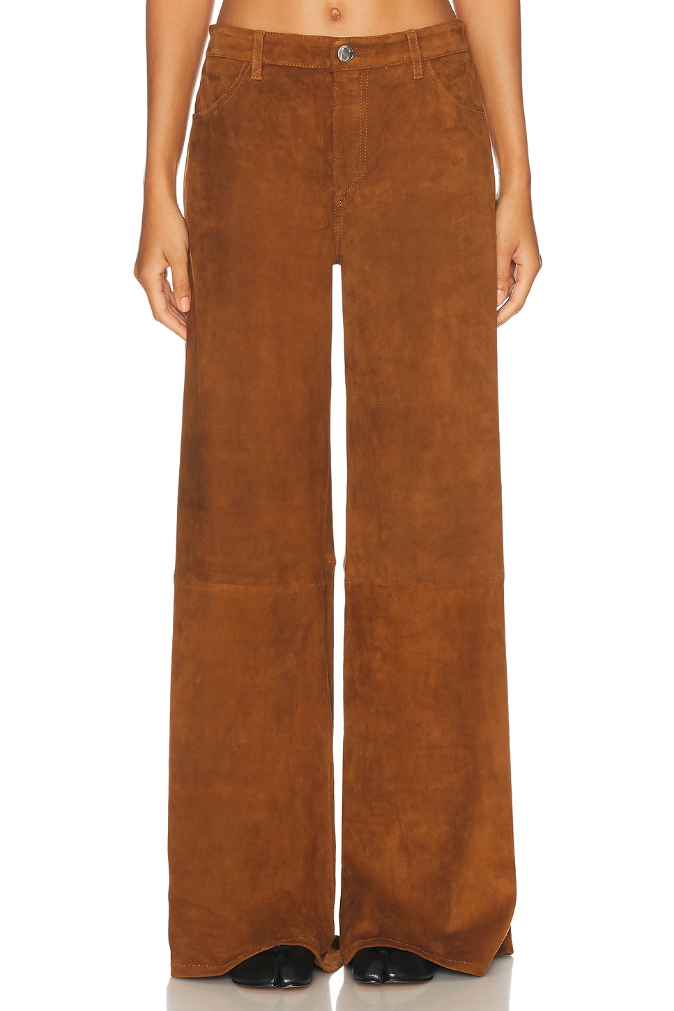 Image 1 of SPRWMN 5 Pocket Mid Rise Wide Leg in Dark Cognac