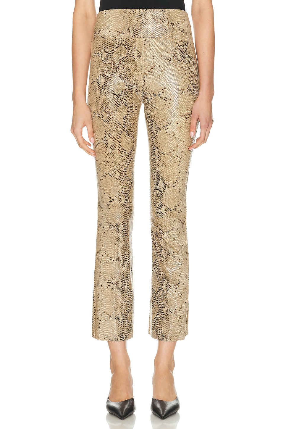 Image 1 of SPRWMN Ankle Flare Leg Pant in Beige Glossy Python