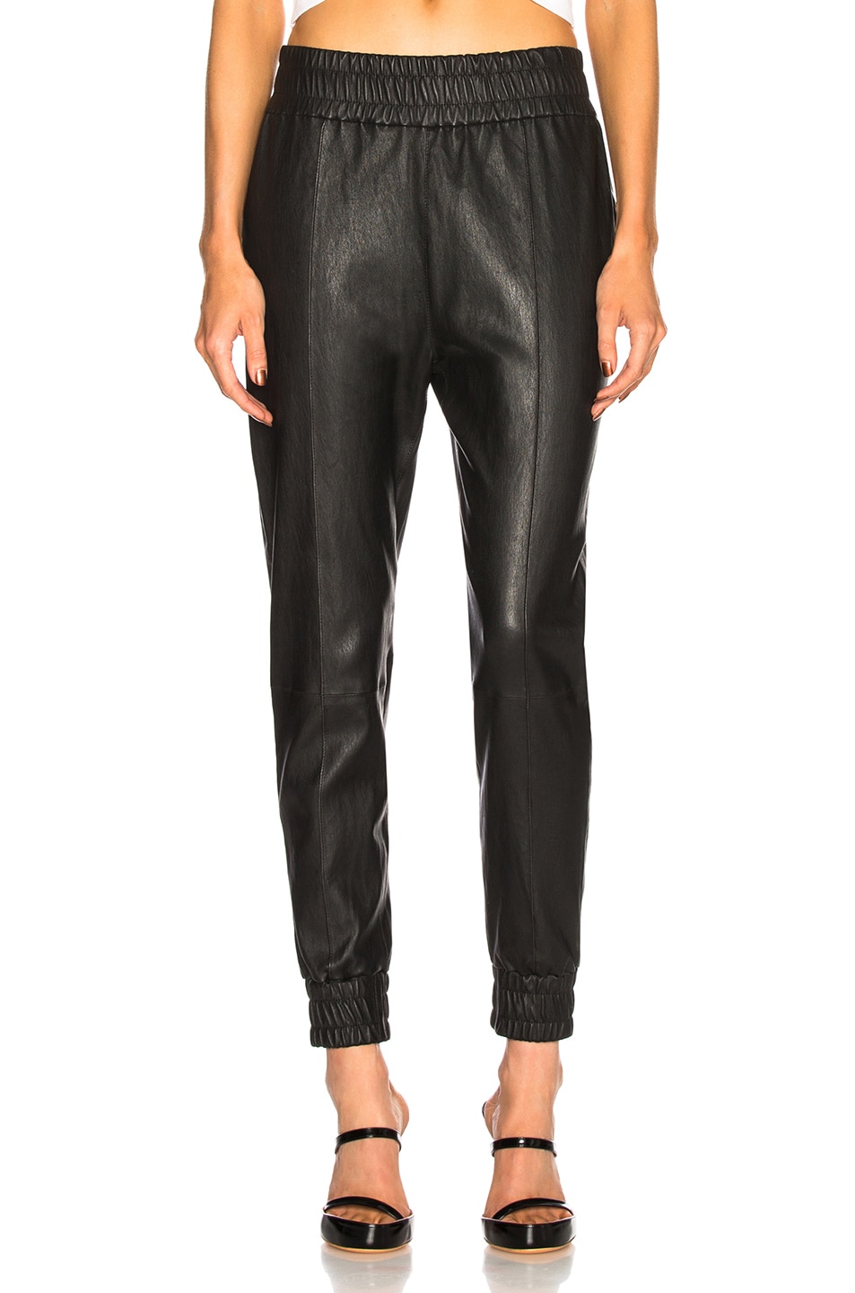 Image 1 of SPRWMN High Waist Leather Jogger in Black