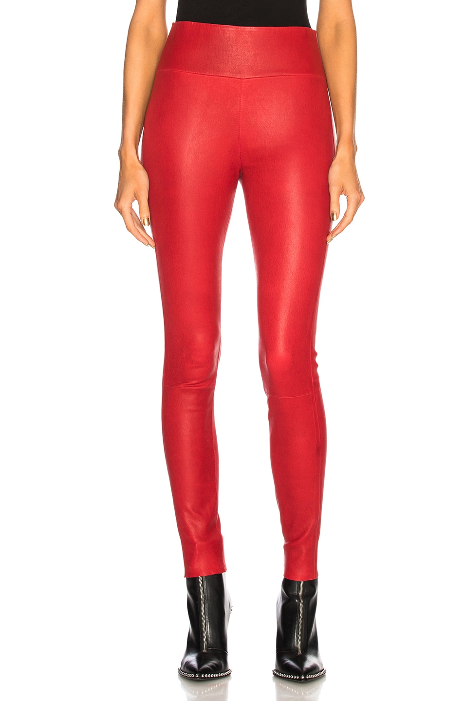 Image 1 of SPRWMN High Waist Leather Ankle Legging in Red